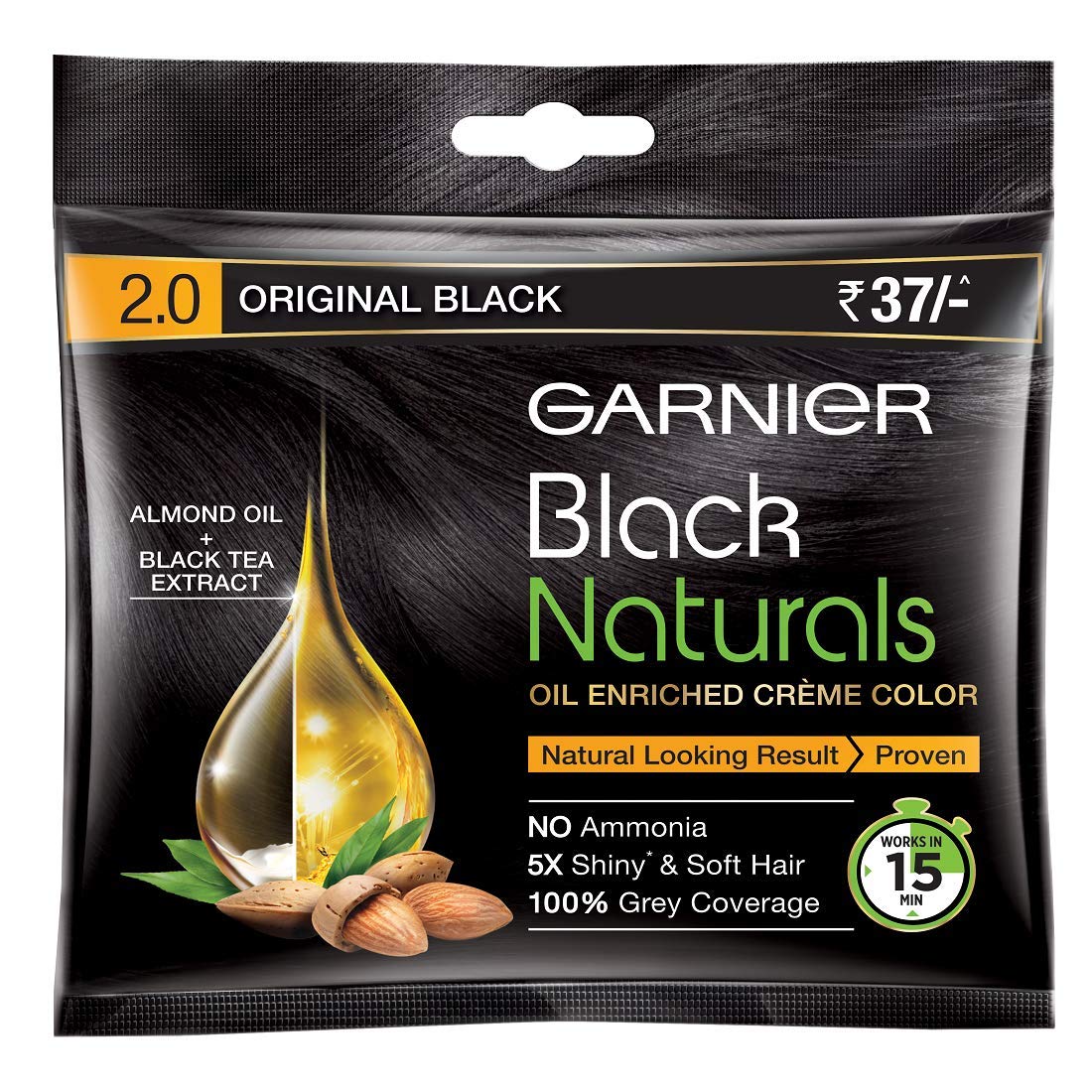 Garnier Black Natural Hair Color Original Black 2.0 (20ml+20gm)