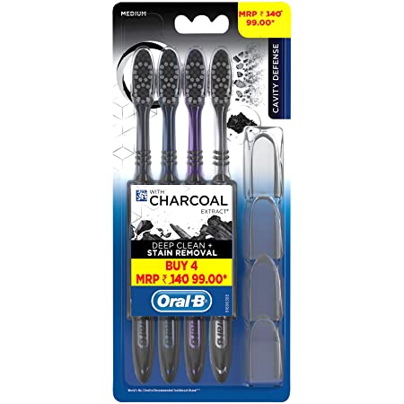 Oral B Toothbrush With Charcoal Extract 4 Brush Pack