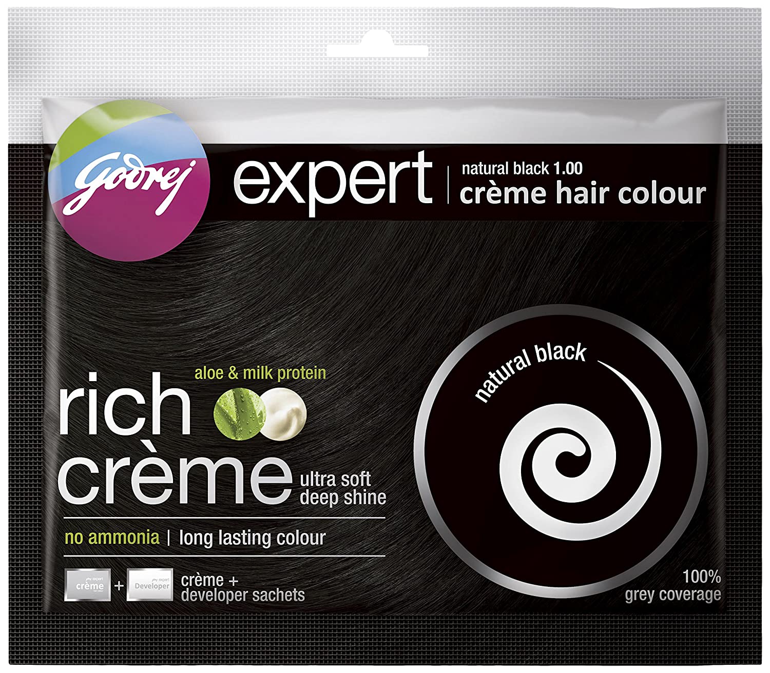 Godrej New Expert Natural Black 1.00 Creme Hair Colour (20 gm+20 ml)