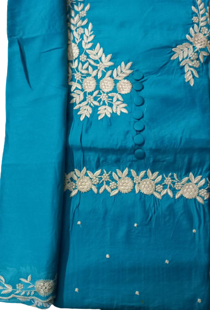 unstitched muslin skyblue dress material with pure dupatta